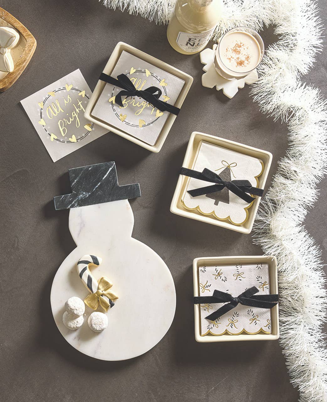 Ceramic Napkin Tray + Napkins - Candy Canes