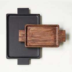 Black Wood Serving Tray With Handles - Large