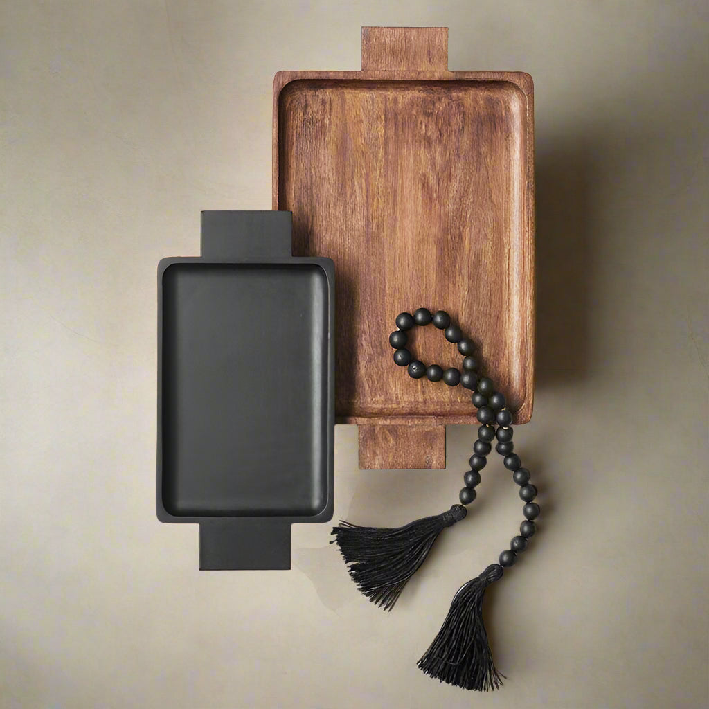 Natural Wood Serving Tray With Handles - Small