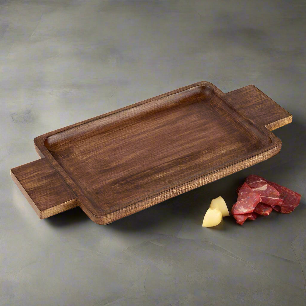 Natural Wood Serving Tray With Handles - Small