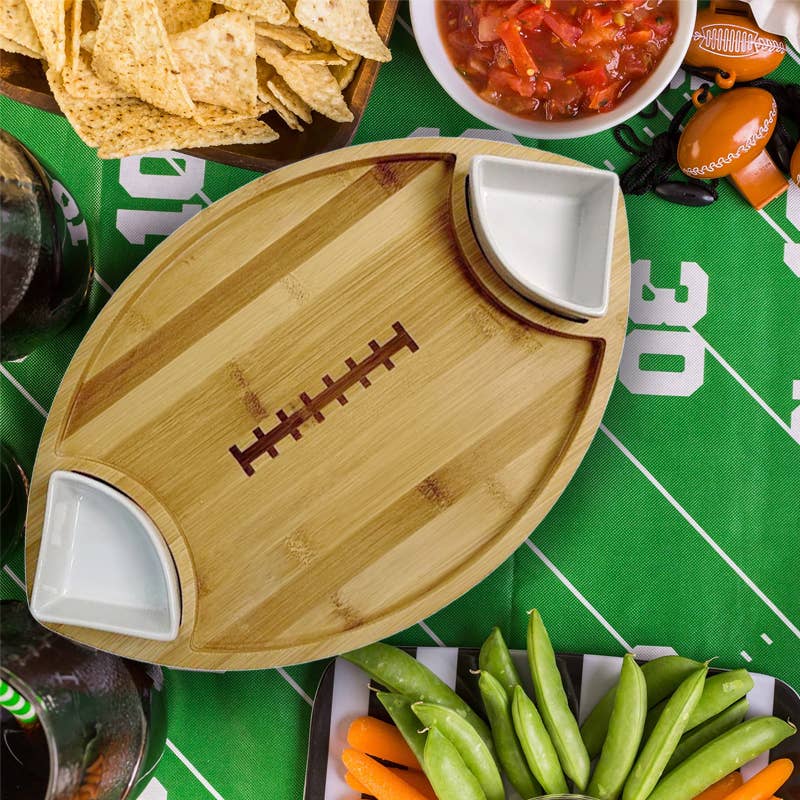 3PC Football Shape Bamboo Serving Tray