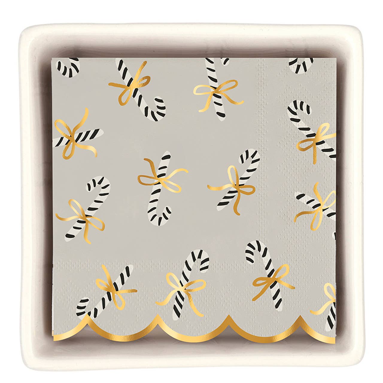 Ceramic Napkin Tray + Napkins - Candy Canes