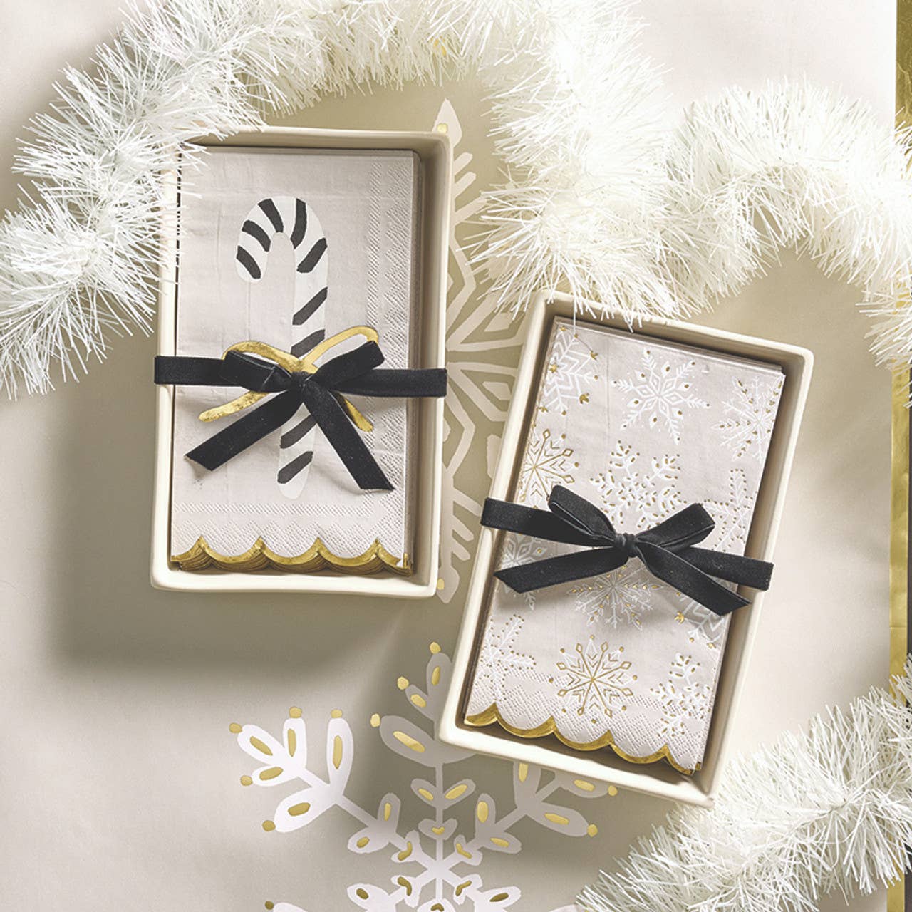 Ceramic Guest Napkin Tray + Napkins - Snowflakes