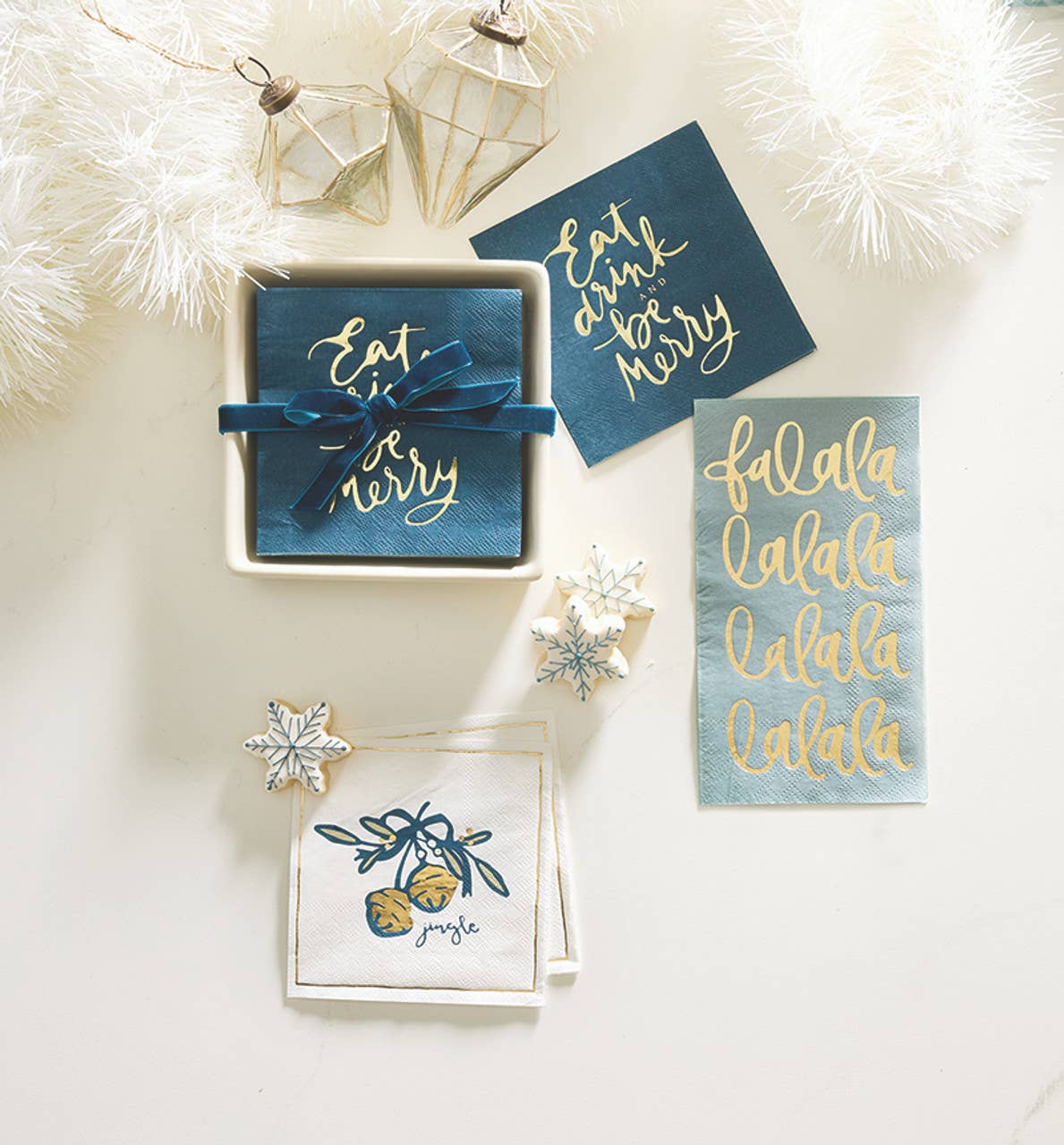 Ceramic Napkin Tray + Napkins - Eat Drink and be Merry