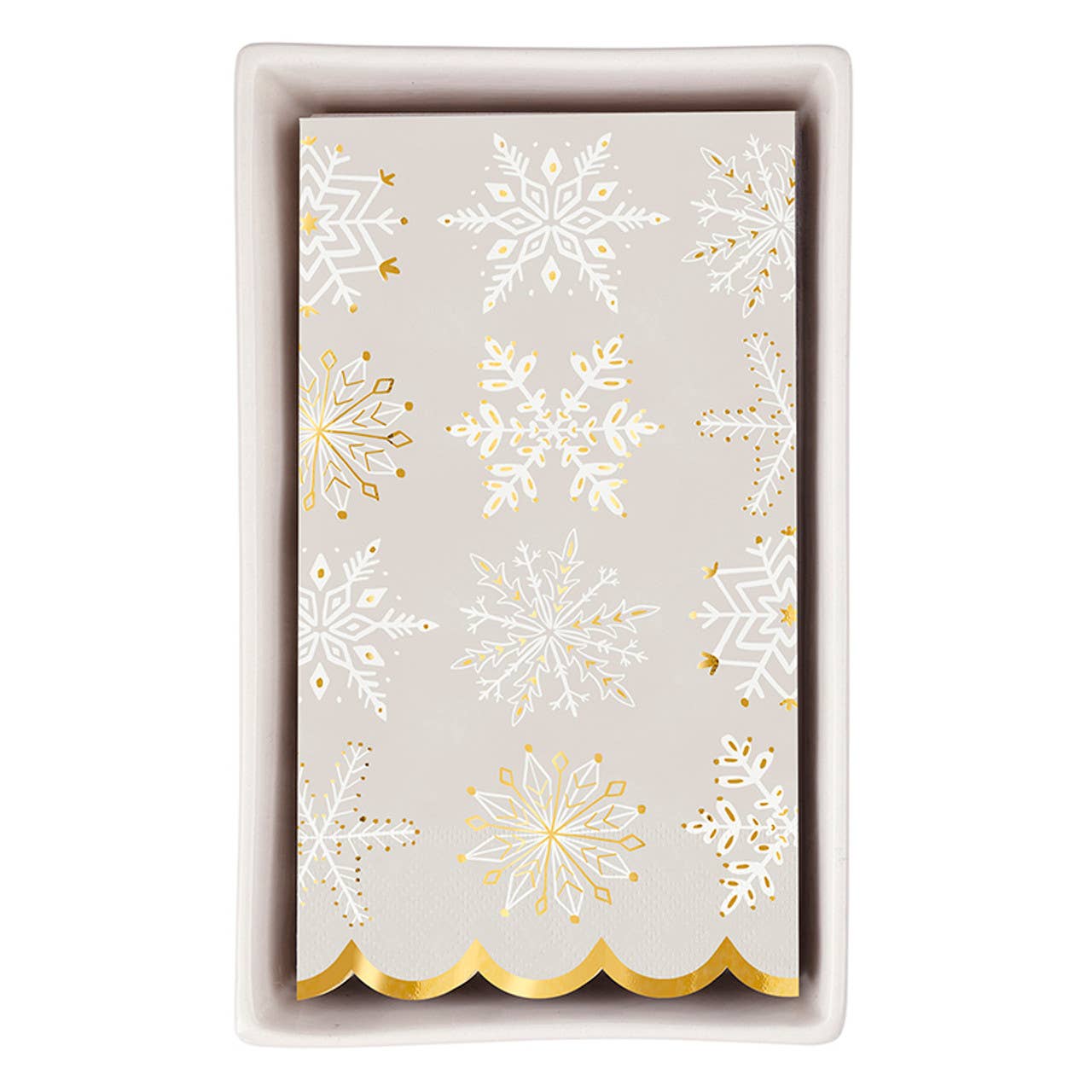 Ceramic Guest Napkin Tray + Napkins - Snowflakes