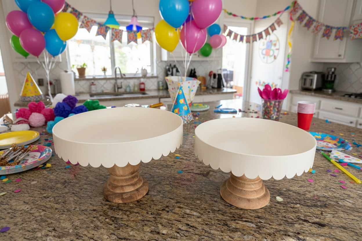 10.25" Dia Almond Scallop Decor Stands Set of 2