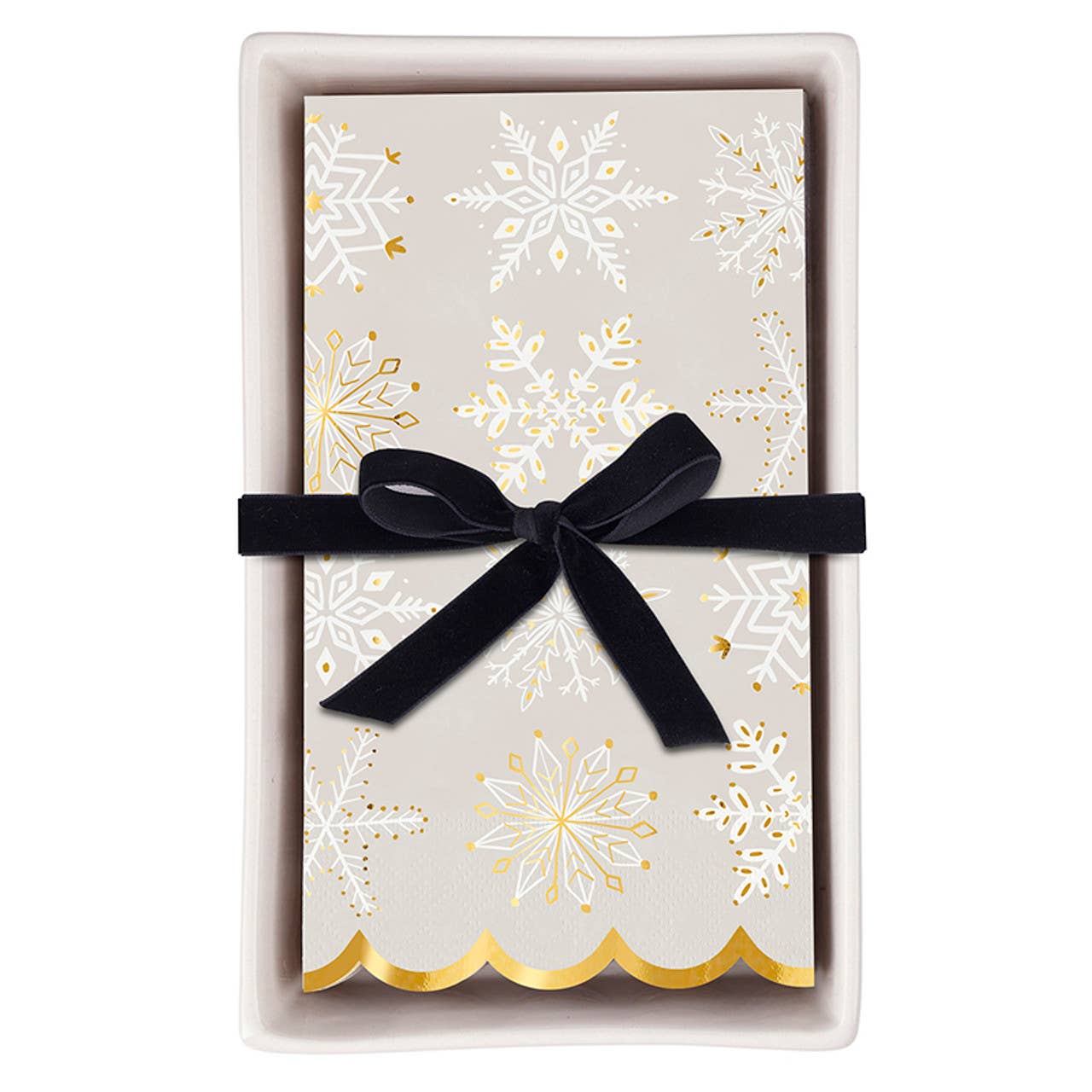 Ceramic Guest Napkin Tray + Napkins - Snowflakes