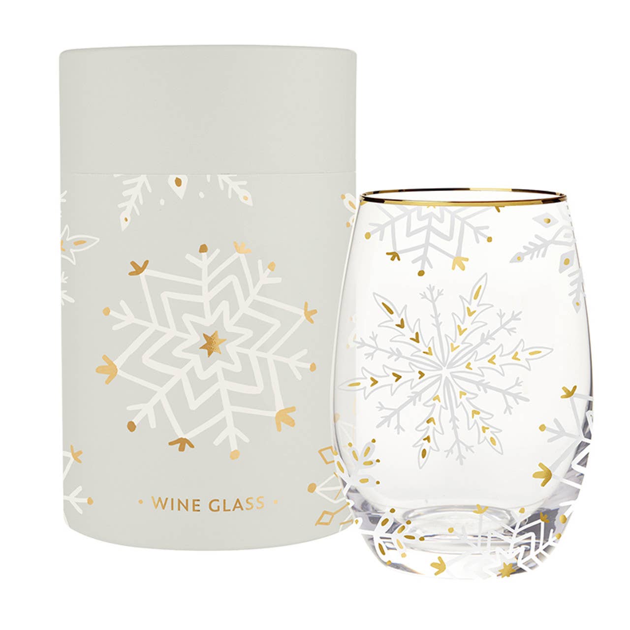 Gold Foil Stemless Wine Glass - Snowflakes